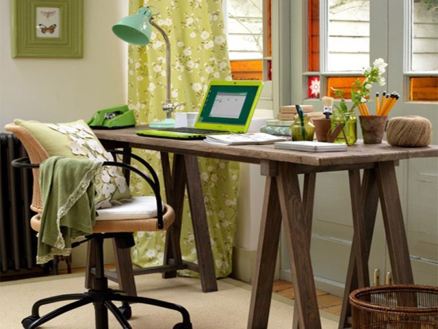 small-home-office-with-classic-wooden-table-and-metal-chair